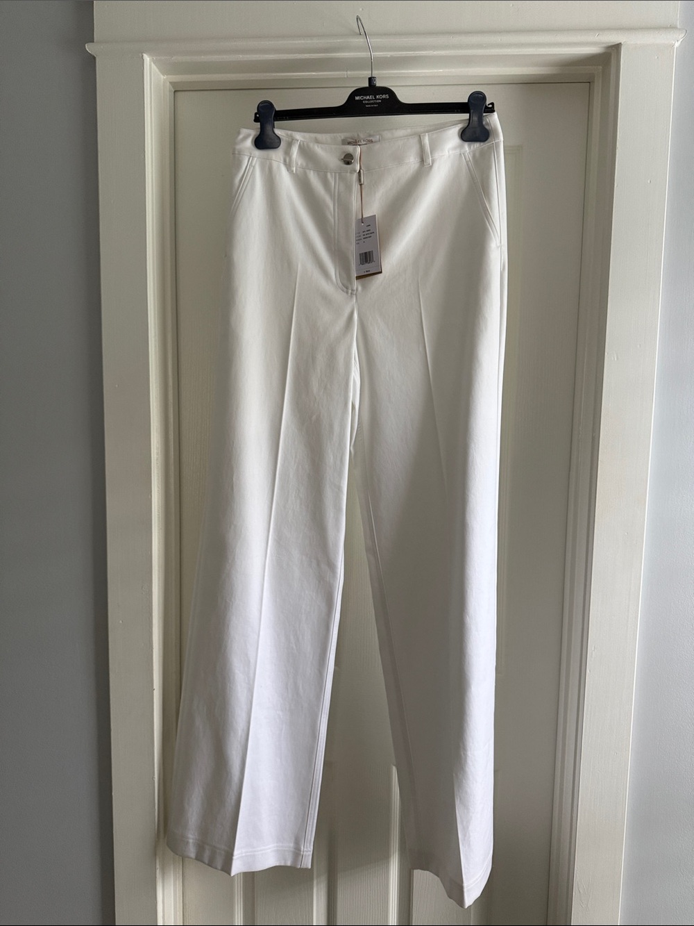 Michael Kors Collection White Wide-Leg High-Rise Trousers